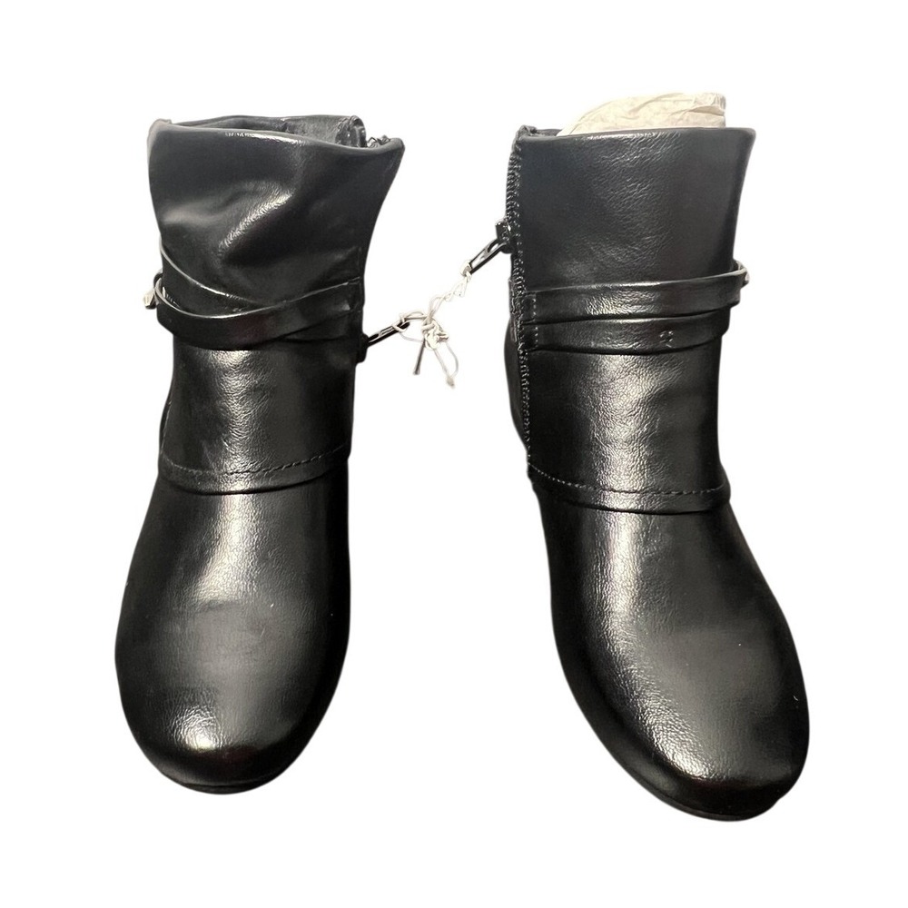 Yuu Scarlet Women's Black Ankle Boots Zipper Buckle Ruched Wedge Heel Size 6M‎